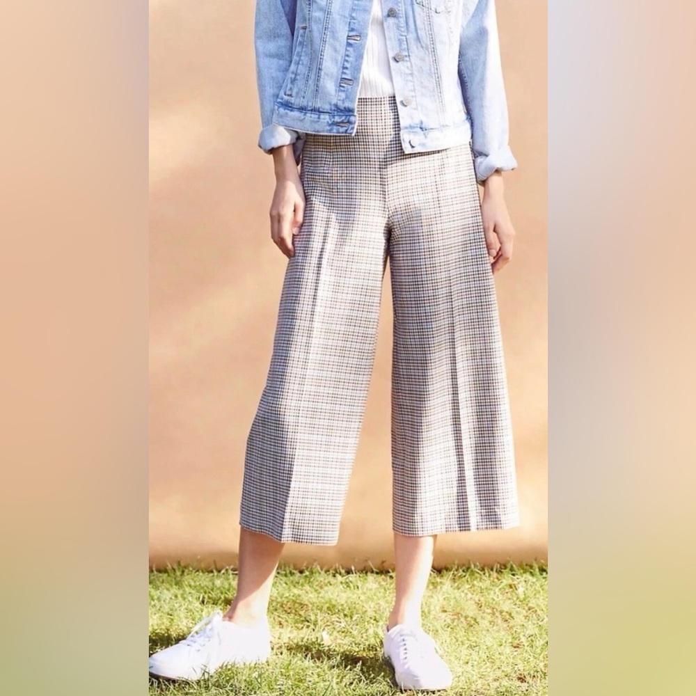 Ann Taylor LOFT Checked Wide Leg Crop Pants In Size 6 Irish Cream Curvy